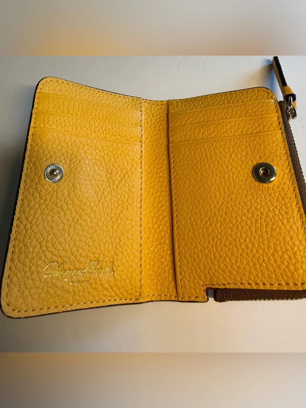 Dooney & Bourke Pebble Grain Zip Credit Card Wallet 12 in Dandelion Yellow NWOT